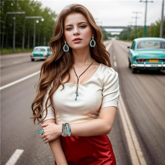 6 Pcs Western Jewelry for Women Boho Set Bohemian Turquoise Jewelry Set - Picture 5 of 7